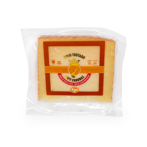 Queso de mezcla viejo tostado Siete Coronas 250 g, elaborado con leche de vaca y oveja, curado y con corteza tostada de aroma intenso.