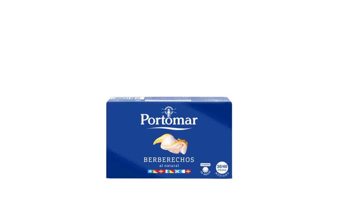 Lata de berberechos Portomar al natural 30/40, conservas gallegas gourmet de mar con berberechos seleccionados y envasados a mano.