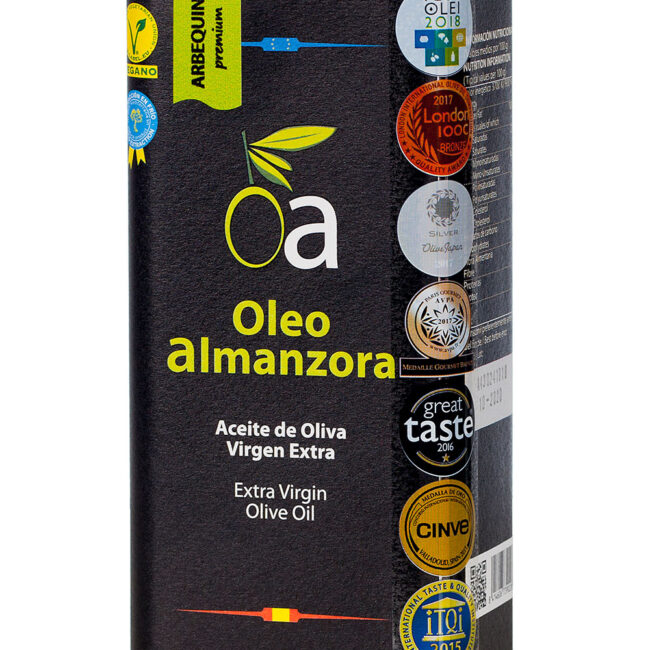 Aceite de oliva virgen extra Arbequina Oleo Almanzora en lata de 500 ml, sabor afrutado y suave.