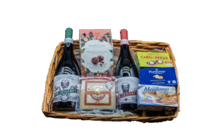 comprar Cesta gourmet Mr. Jenares con vinos, conservas, queso y bombones artesanales
